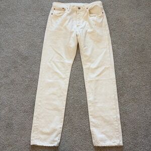 Levis Denim Tears 501 Jeans Womens 32 Cream Ivory Straight Leg Retro Button fly